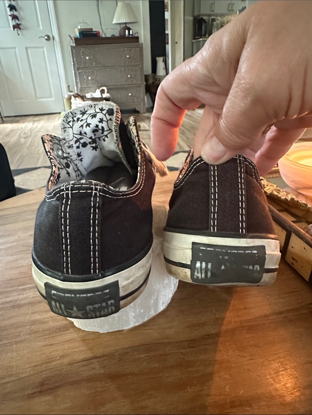 Black Low-Top Canvas Sneakers with Floral Lining - Picture 3 of 5